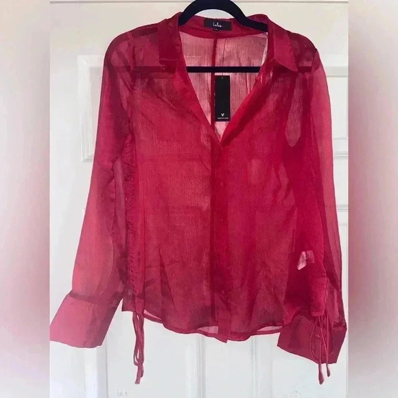 Lulu’s Sheer Button Down Women’s Large Shirt - Picture 1 of 4